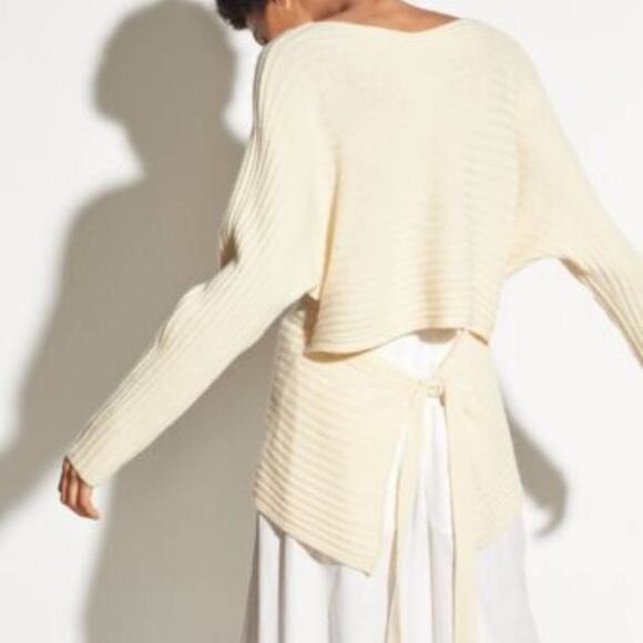 VINCE Tie Back Wool Cashmere Ribbed Sweater Creamy Yellow {UU22} - Picture 2 of 9